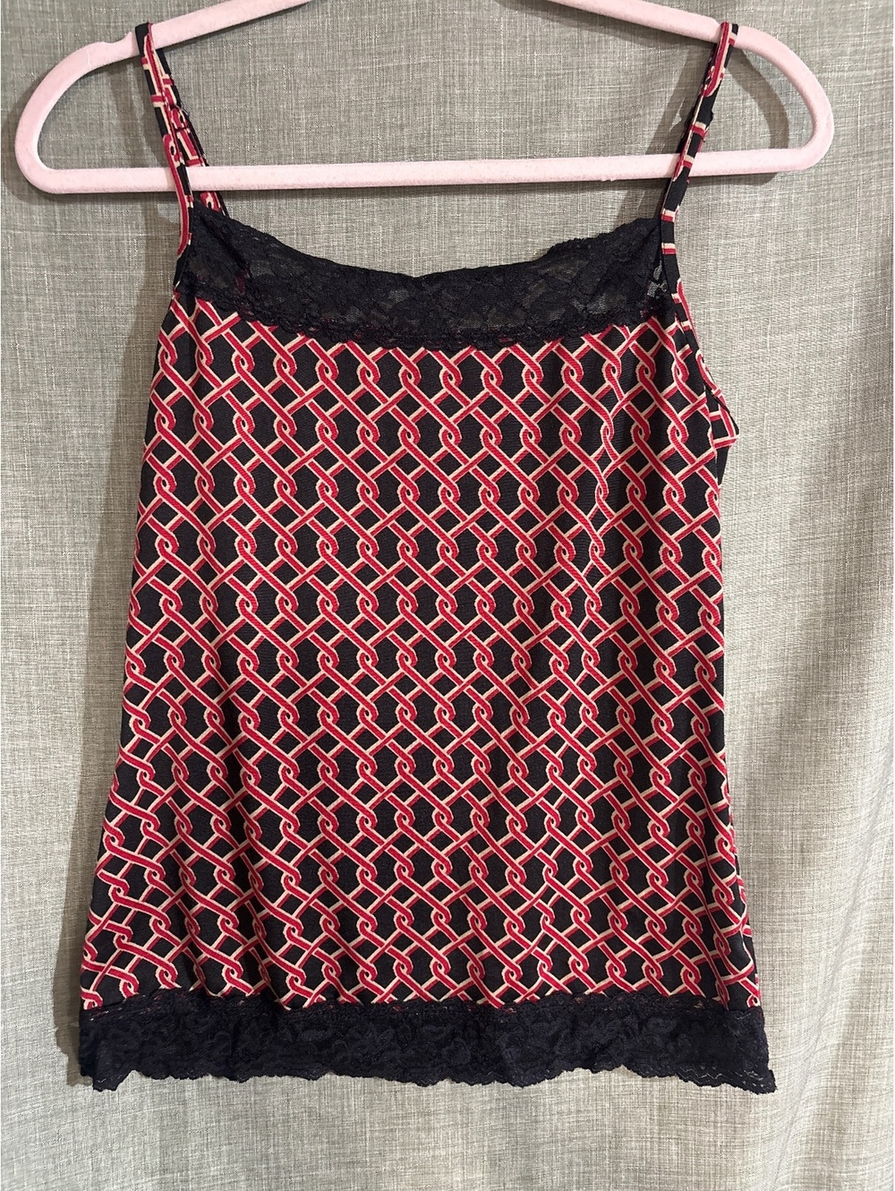 Tempted Women's Sleeveless Camisole with Lace Trim, Geometric Pattern